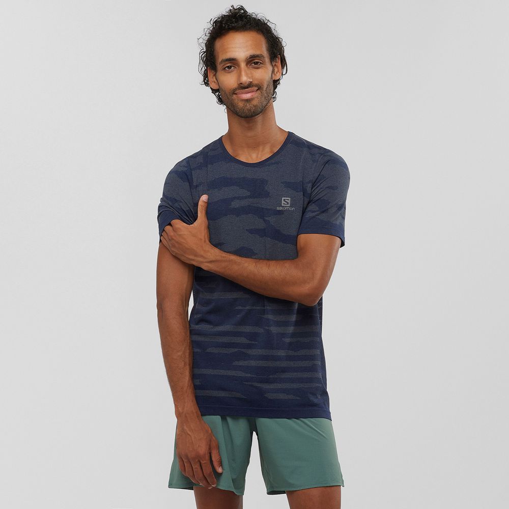 SALOMON XA CAMO TEE Philippines - Men's Tee Shirt - Navy | 657419-VMY